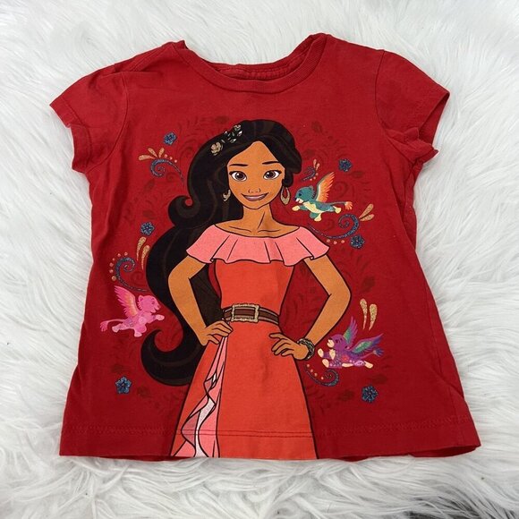 Disney Store Girls XS 4 Elena of Avalor Graphic Short Sleeve Tee Tshirt Red - Picture 1 of 3